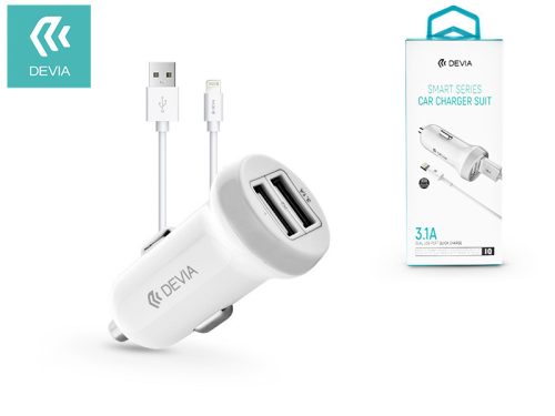 Devia Smart Series 15W autós töltő 2xUSB +USB/Lightning kábel - fehér