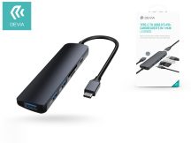   Devia USB Type-C - 3xUSB 3.0 + PD + kártyaolvasó elosztó/adapter - Devia Leopard 5 in 1 Hub - black