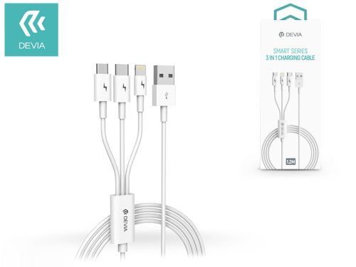 Devia Smart Series 3in1 10W Lightning/microUSB/Type-C - töltőkábel 1,2 m - fehér