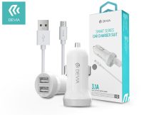   Devia Dual szivargyújtós töltő adapter + micro USB kábel 1 m-es vezetékkel - Devia Smart Series Dual USB Quick Charge - 5V/3,1A - white