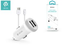   Devia 2xUSB szivargyújtó töltő adapter + USB - Type-C kábel 1 m-es vezetékkel - 5V/3,1A - Devia Smart Series Car Charger Suit - fehér