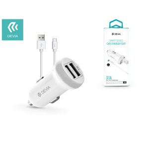   Devia Smart Series 15W 2xUSB autós töltő adapter + USB - Type-C kábel 1m - fehér
