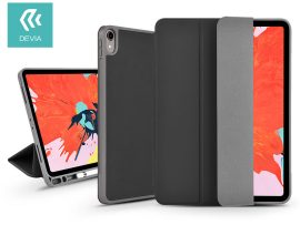 Apple iPad 10.2 (2019/2020/2021) tablet tok (Smart Case) on/off funkcióval,     Apple Pencil tartóval, mágneses töltővel - Devia Leather Case With Pencil Slot -fekete