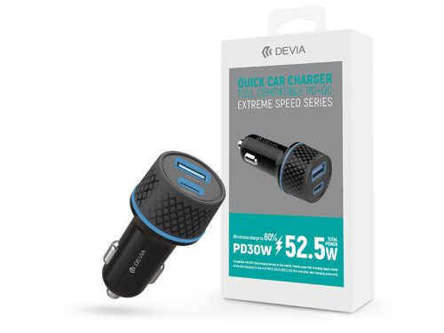 Devia Extreme Speed Series 30W PD+QC autós gyorstöltő USB/Type-C - fekete