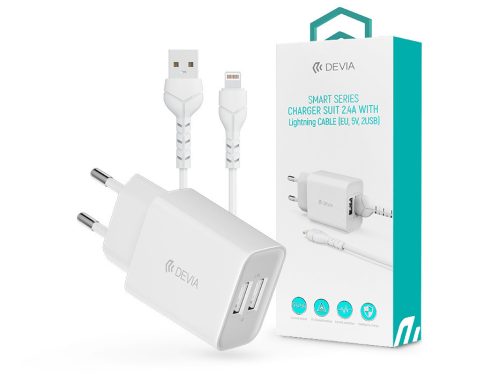 Devia Smart Series 12W 2xUSB hálózati töltő adapter + Lightning/USB kábel 1m - fehér