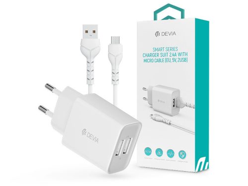 Devia Smart Series 12W 2xUSB hálózati töltő adapter + USB/microUSB kábel 1m - fehér