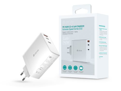 Devia Extreme Speed Series 140W GaN PD hálózati gyorstöltő adapter USB+2xType-C - fehér