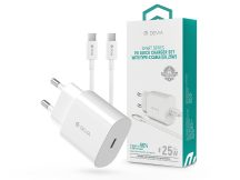   Devia hálózati töltő adapter Type-C bemenettel + Type-C - Type-C adatkábel - 25W - Devia Smart Series PD Quick Charger Set - fehér