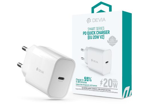 Devia Smart Series V2 20W PD hálózati gyorstöltő adapter Type-C - fehér