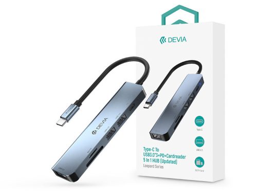 Devia Leopard Series 5 in 1 USB Type-C - 3xUSB/PD/Kártyaolvasó elosztó/adapter - (Updated) - szürke