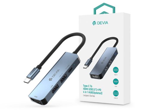 Devia Leopard Series 4 in 1 USB Type-C - 2xUSB/PD/HDMI elosztó/adapter - (Updated) - szürke