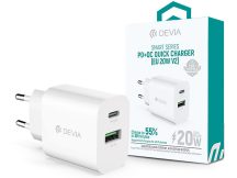   Devia hálózati töltő adapter Type-C + USB bemenettel - 20W - Devia Smart Series PD3.0 + QC3.0 Quick Charger V2 - fehér