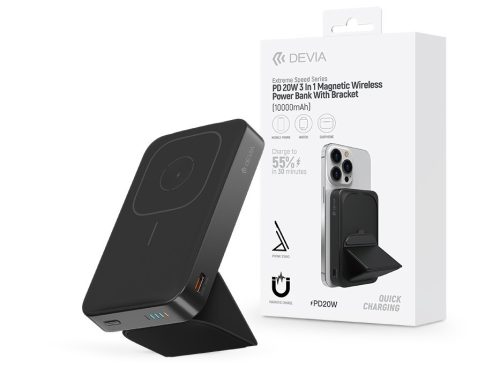 Devia Extreme Speed Series 3in1 Magnetic Wireless PD 20W powerbank/állvány - 10.000 mAh - fekete