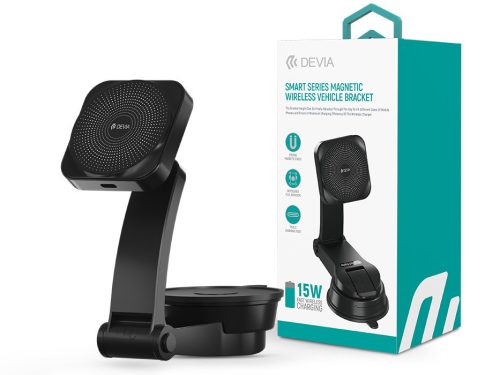 Devia Smart Series Magnetic 15W műszerfalra/szélvédőre vezeték nélküli autós töltő/tartó - fekete