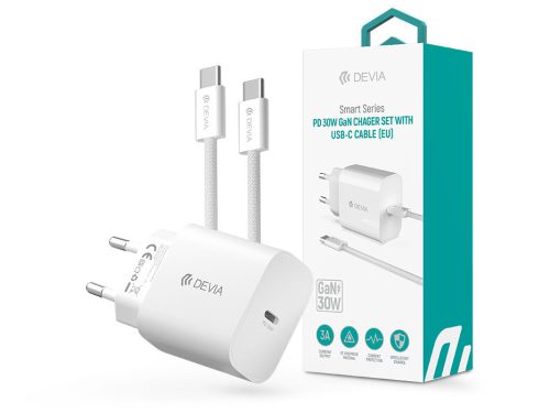 Devia Smart Series 30W GaN PD+QC hálózati gyorstöltő adapter + Type-C/Type-C kábel - fehér