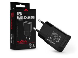 Maxlife USB hálózati töltő adapter - Maxlife MXTC-01 USB Wall Charger - 5V/1A - fekete