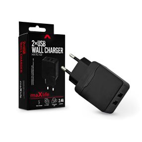   Maxlife MXTC-02 2xUSB 12W hálózati töltő adapter - fekete