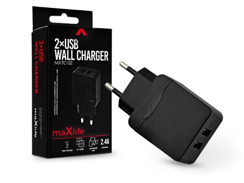 Maxlife MXTC-02 2xUSB 12W hálózati töltő adapter - fekete