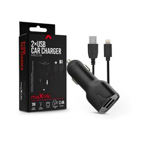   Maxlife MXCC-01 12W 2xUSB autós töltő adapter+USB/Lightning kábel 1m - fekete