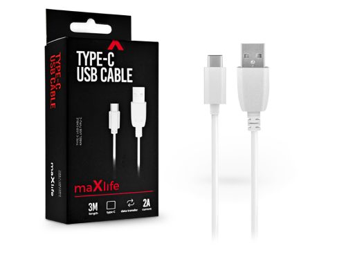 Maxlife 10W USB/Type-C adat- és töltőkábel 3m - fehér