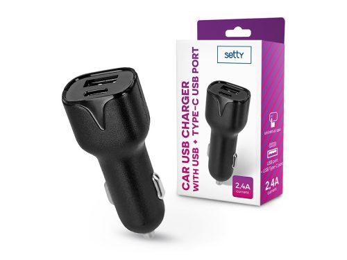 Setty autós töltő adapter USB + Type-C -12W - fekete