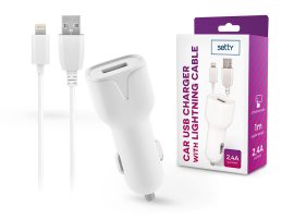 Setty USB szivargyújtó töltő adapter 1 m-es lightning vezetékkel - Setty USB Charger with Lightning Cable - 5V/2,4A - fehér