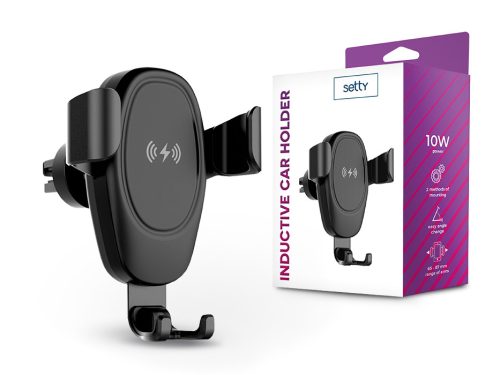 Setty IUS-01 10W Qi vezeték nélküli autós tartó/gyorstöltő szellőzőrácsba - fekete