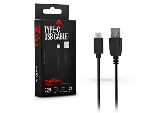 Maxlife USB/USB Type-C adat- és töltőkábel 20cm - 5V/2A - fekete