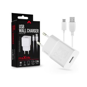   Maxlife MXTC-01 10W hálózati töltő adapter + USB/Type-C kábel 1m - fehér