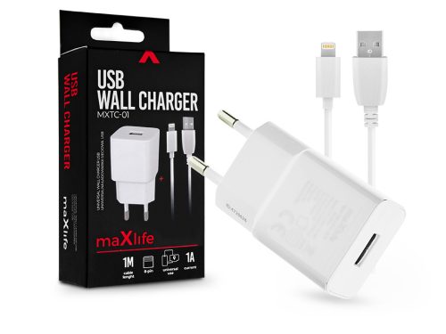 Maxlife MXTC-01 5W hálózati töltő adapter + USB/Lightning kábel 1m - fehér