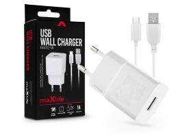 Maxlife USB hálózati töltő adapter + micro USB adatkábel 1 m-es vezetékkel -    Maxlife MXTC-01 USB Wall Charger - 5V/1A - fehér