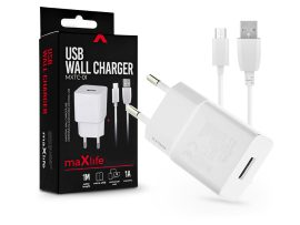 Maxlife USB hálózati töltő adapter + USB - micro USB kábel 1 m-es vezetékkel -  Maxlife MXTC-01 USB Wall Charger - 5V/1A - fehér