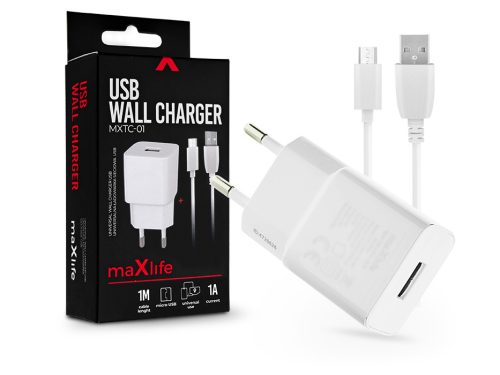 Maxlife MXTC-01 5W hálózati töltő adapter + USB/microUSB kábel 1m - fehér
