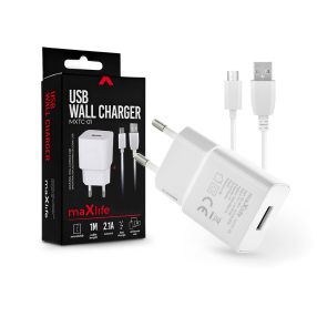   Maxlife MXTC-01 10W hálózati töltő adapter + USB/microUSB kábel 1m - fehér
