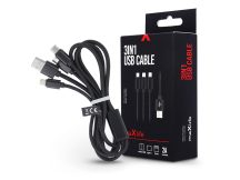   Maxlife USB töltő- és adatkábel 1 m-es vezetékkel - Maxlife 3in1 for            Lightning/microUSB/Type-C USB Cable - 5V/2A - fekete