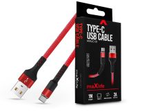  Maxlife USB - USB Type-C adat- és töltőkábel 1 m-es szövet vezetékkel - Maxlife MXUC-01 USB Type-C Cable - 5V/2A - piros/fekete