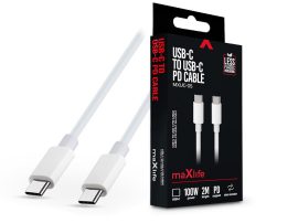 Maxlife Type-C - Type-C adat- és töltőkábel 2 m-es vezetékkel - Maxlife MXUC-05 USB-C to USB-C PD Cable - 100W - fehér