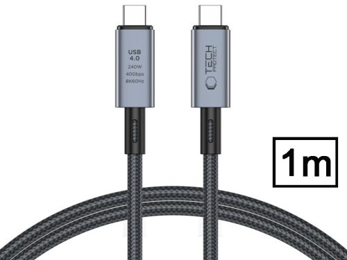 Tech-Protect Ultraboost 240W PD USB/8K/40 Gbps/Type-C - Type-C adat- és töltőkábel 1m - szürke
