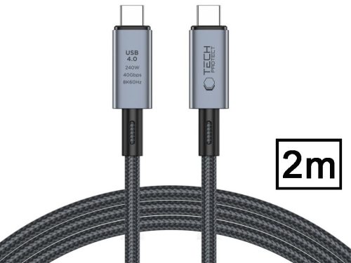 Tech-Protect Ultraboost 240W PD USB/8K/40 Gbps/Type-C - Type-C adat- és töltőkábel 2m - szürke