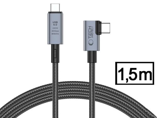 Tech-Protect Ultraboost 240W PD USB/8K/40 Gbps/Type-C - Type-C adat- és töltőkábel 1,5m - szürke