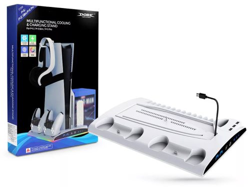 DOBE TP5-3570 PS5/PS5 Slim Multifunkciós ventilátoros LED állvány + headset tartó