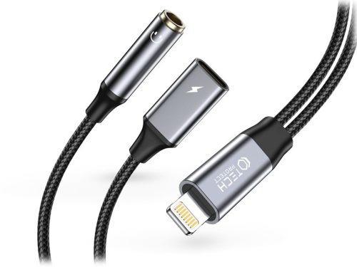 Tech-Protect UltraBoost Lightning/3,5mm jack+Lightning adapter - fekete/szürke
