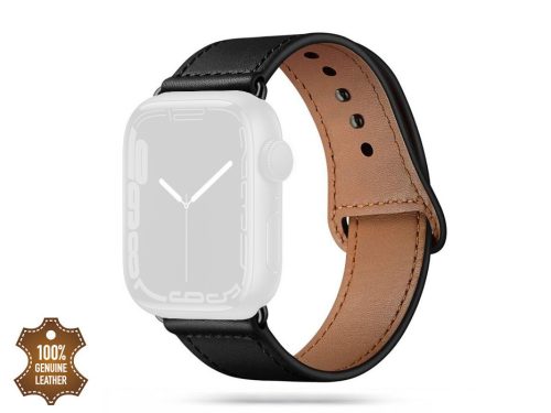 Tech-Protect Leatherfit Apple Watch bőrből készült szíj - 42/44/45/49mm - fekete