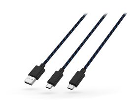 Venom USB-A - 2x USB Type-C töltőkábel 3 m-es vezetékkel - fekete/kék - ECO     csomagolás